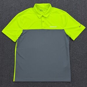 Nike Polo Shirt Mens Medium Volt Neon‎ Gray NASCAR Dri Fit Performance Golf